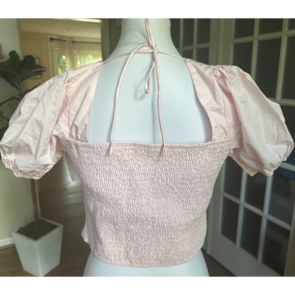 ASTR Puff Sleeve Smocked Poplin Pink Blouse Top SIZE Medium - Picture 5 of 7